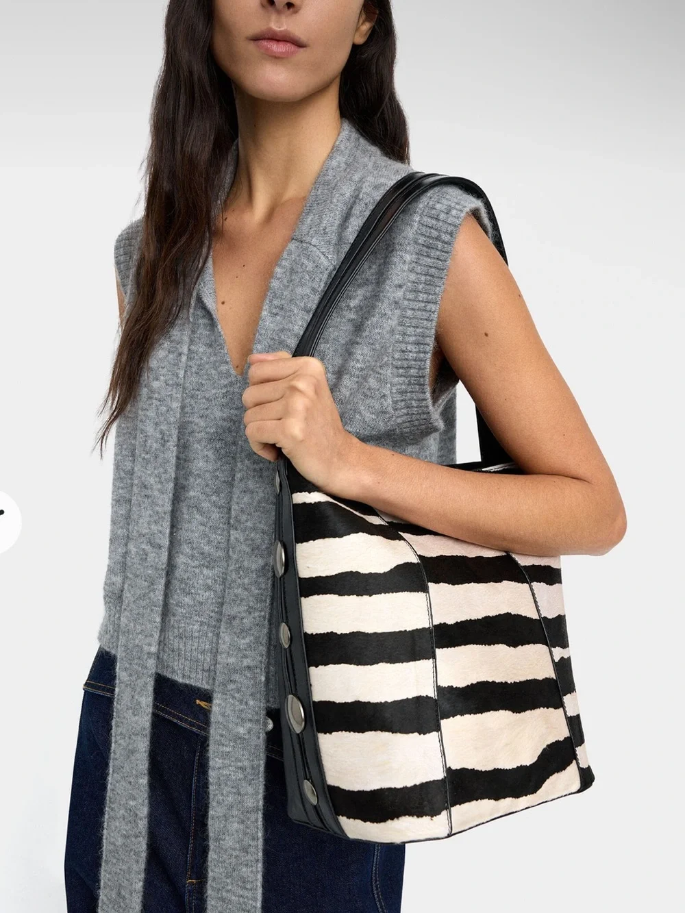 Parfois large textured cow print black hobo bag with leather details